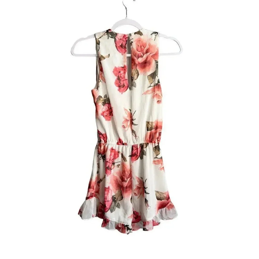 Show Me Your Mumu‎ Riri Romper XS White Pink V Neck Floral Elastic Waistband